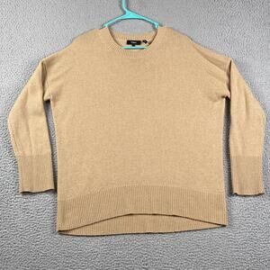 Theory Tan Camel Oversized Crewneck Sweater Medium M Relaxed Fit Pullover